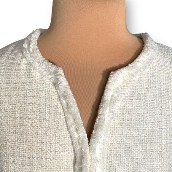 Shein Cream Tweed Open Front Collarless Blazer Jacket Metallic Detail Size XL - Picture 4 of 11